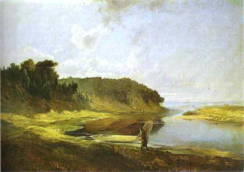 Alexei Savrasov Landscape with River and Angler